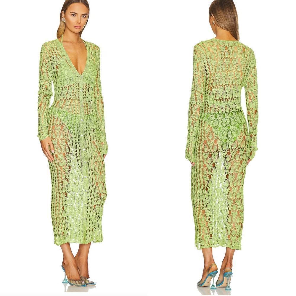 NWT $445 SER.O.YA Allison Crochet Cardigan in Lime